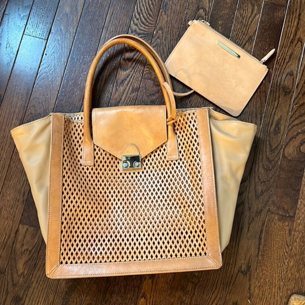 Loeffler Randal Leather Mesh‎ Tote bag w/attached coin purse